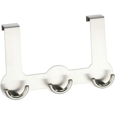 WENKO 4468040100 Gancio sopraporta Rondo triplo - 3 ganci doppi, battuta fino a 2 cm, Acciaio inossidabile, 22.5 x 14 x 4.5 cm, Opaco