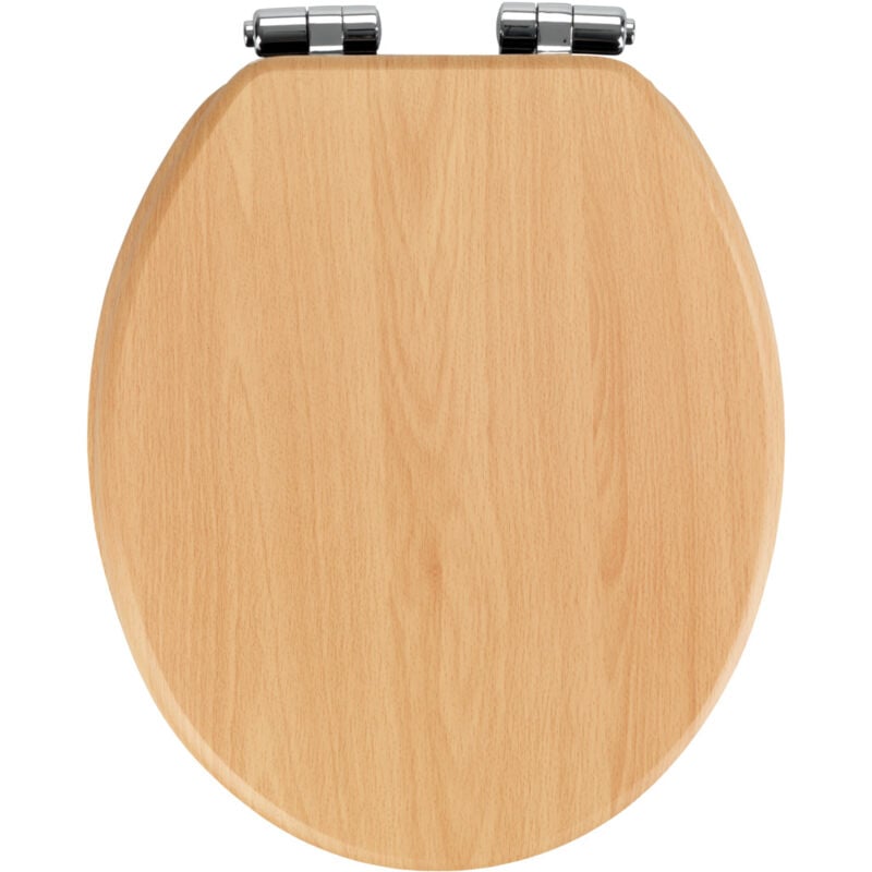 Abattant WC Buche natur WENKO avec frein de chute, Fixation inox, tampon mural Installation facile, Design bois de hêtre, MDF, 35,5x42,5 cm, Bois