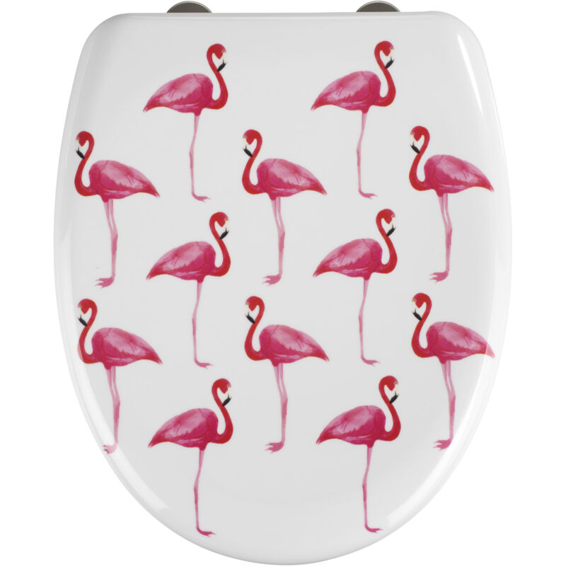 Wenko - Abattant wc avec frein de chute, abattant wc original, 'Flamant rose', fixation inox, duroplast antibactérien, 38x45 cm, Multicolore