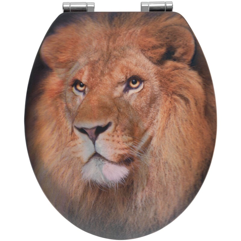 Wenko - Abattant wc avec frein de chute, Abattant wc original Lion avec motif 3D, fixation inox, mdf, 38x45 cm, multicolore