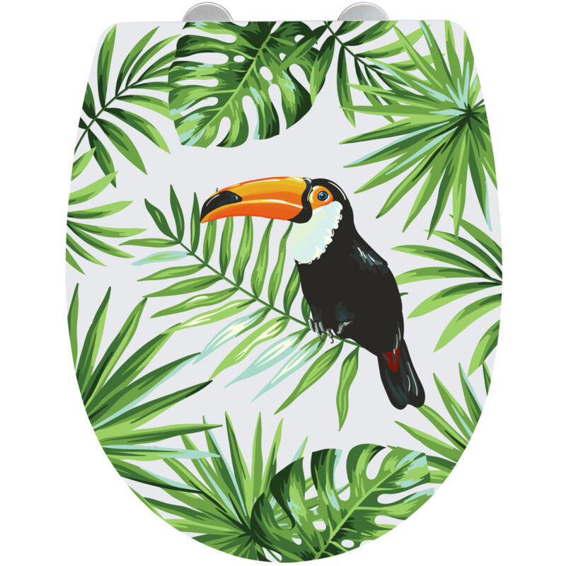 Wenko - Abattant wc avec frein de chute, abattant wc original Premium Tucan, fixation inox, thermoplastique, 36,5x45 cm, multicolore