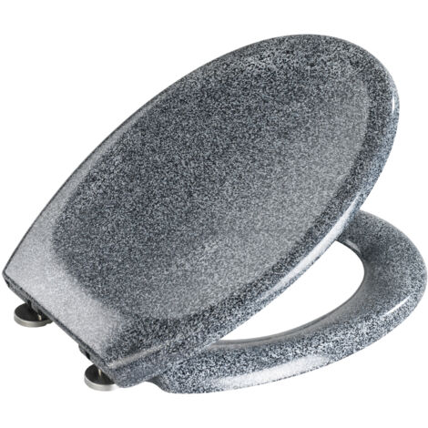 Wenko – Abattant WC avec frein de chute – Duroplast hygiénique – Fixation Fix-Clip en acier inox – Dimensions 37,5 x 44,5 cm – Coloris granit