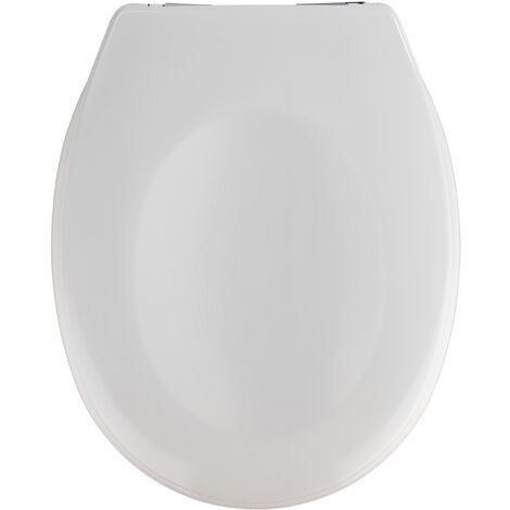 WENKO Abattant WC avec frein de chute 'Easy Close' Savio, fixation plastique chromé, antibactérien, Duroplast, 35 x 44.5 cm, Blanc - Blanc