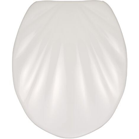 WENKO Abattant WC avec frein de chute Premium Coquillage blanc, abattant WC clipsable avec fixation en acier inox, Fix-Clip, Duroplast, 38 x 46 cm, Blanc - Blanc