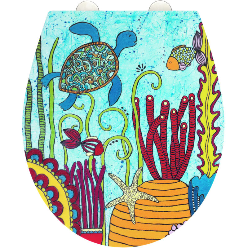 Wenko - Abattant wc Rollin 'Art Frein de chute, Fixation en acier inoxydable, Tampon mural, Duro Plast antibactérien, 38 x 44,5 cm, Multicolore