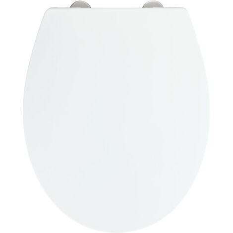 Wenko – Abattant WC blanc avec frein de chute – Lunette clipsable en thermoplastique – Fixation inox – Assise jusqu'à 300kg – Dimensions 37 x 44,5 cm