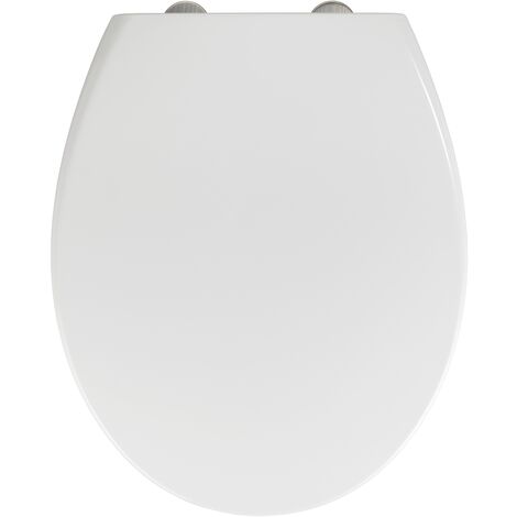WENKO Abattant WC familial Delos, abattant WC avec réducteur intégré, frein de chute, fixation inox, duroplast antibactérien, 37,5x44,5 cm, blanc