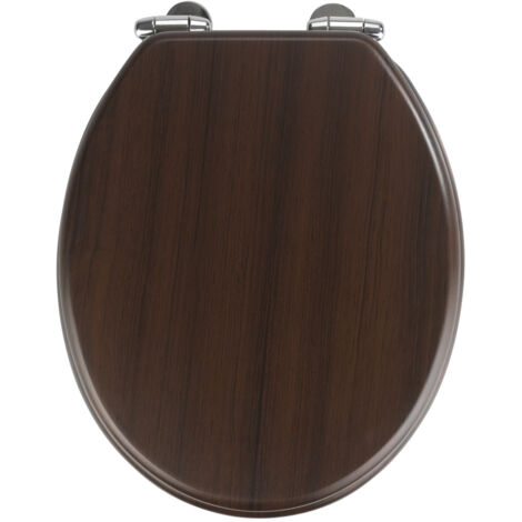 Wenko – Abattant WC marron foncé en MDF – Fixation Fix-Clip métal chromé – Technologie Easy-Close pour fermeture silencieuse – Dimensions 35,5x42,5cm