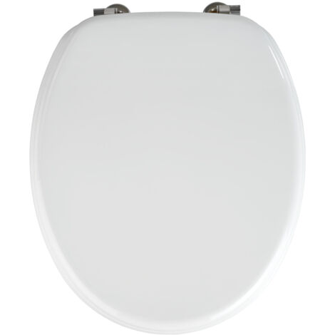 Wenko – Abattant WC MDF blanc – Forme ovale arrondie – Fixation acier inoxydable – Hygiénique et résistant à l'humidité