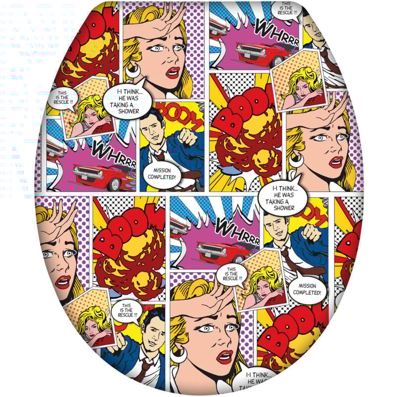Wenko - Abattant wc Original 'Pop Art' Abattant wc avec frein de chute, Fixation inox, Duro Plast antibactérien, Usage fréquent, 38 x 45 cm,