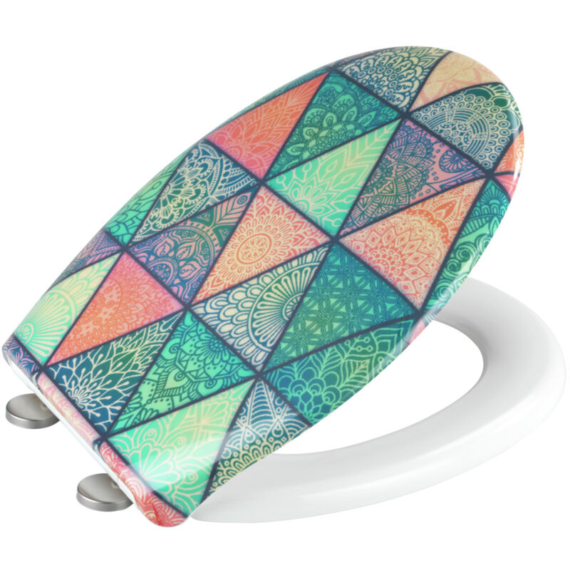 Wenko - Abattant wc Original Premium Geometry, abattant wc avec frein de chute, clipsable, fixation inox, duroplast antibactérien, 37x44,5 cm,