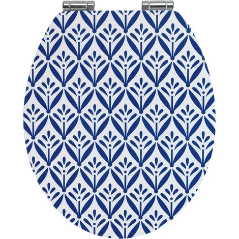WENKO Abattant WC Original Premium Lorca, abattant WC avec frein de chute, fixation inox, MDF, 37,5x44 cm, blanc - bleu