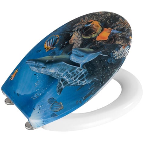 WENKO Abattant WC Original Sea Life, abattant WC avec fixation en acier inox, Duroplast antibactérien, 37.5 x 45 cm, Multicolore
