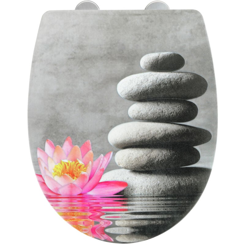 Wenko - Lunette wc Water Lily 36,5 x 45 cm relief multicolore Abattant wc en thermoplast avec Easy Close et Fix Clip pour un confort optimal et une