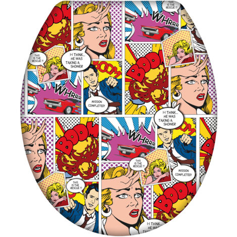 Wenko – Abattant WC Pop-Art en Duroplast – Chute libre avec mécanisme Easy-Close – Charnières en acier inoxydable – Fixation Fix-Clip