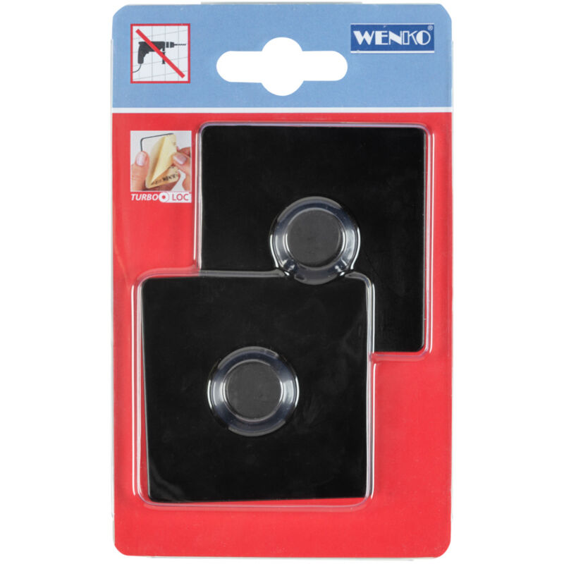 Adaptateur Turbo-Loc noir, lot de 2, fixation sans perçage - pastilles adhésives, fixation extrêmement forte sur toutes les surfaces lisses, design