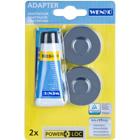 WENKO Adattatore Power-Loc® per Serie Premium Classic e Style, Set di 2, fissaggio senza foratura, colla rimovibile senza residui, aderenza estremamente forte, Carico 80 kg, Plastica, Ø 4x1,5 cm, luci