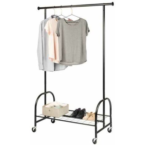 WENKO Appendiabiti nero, appendiabiti con ruote, con ripiano, Profi, 121x185x52 cm