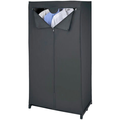 Wenko – Armoire de rangement pliable 75 x 150 cm – En tissu PEVA noir lavable – Fermeture éclair pour protection – Structure métallique robuste