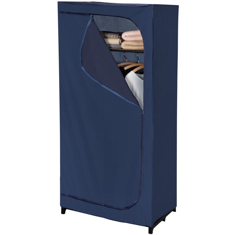 armoire en tissu business, penderie tissu, avec étagère de rangement et fermeture éclair, charge 10 kg, polyester, 75x160x50 cm, bleu - wenko