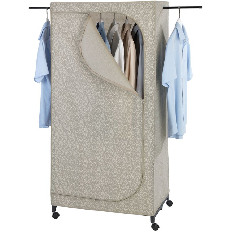armoire tissu balance, penderie en tissu avec roulettes avec portant vêtement et fermeture éclair, polypropylène, 75x160x50 cm, taupe - wenko