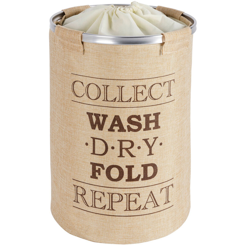 Wenko - Bac à linge Ringo, panier à linge sale, capacité 68L, Polyester, ø 40 x 54 cm, beige