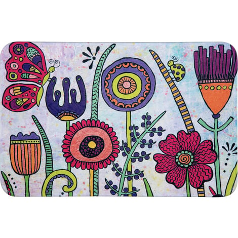 WENKO Badematte Rollin'Art Full Bloom, 45 x 70 cm, Mehrfarbig, Polyester mehrfarbig - mehrfarbig