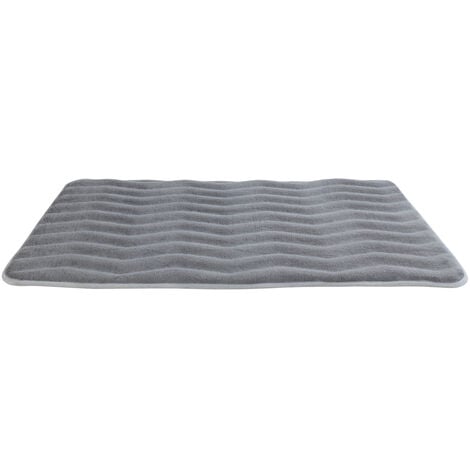 WENKO Badteppich Memory Foam Waves Hellgrau, 50 x 80 cm, Grau, Polyester hellgrau, Polyurethan , Kunststoff (SBR)