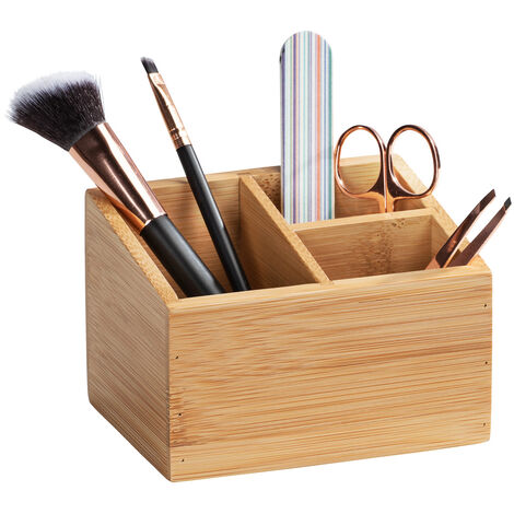 WENKO Bambus Organizer Terra 3 Fächer, Ideal für Schmuck, Pinsel und Stifte, Braun, Bambus natur