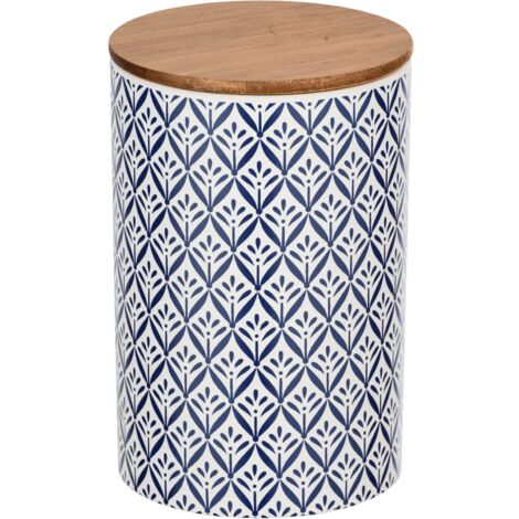 WENKO Barattolo per alimenti Lorca 1,45 l - Barattoli per provviste, barattolo salvafreschezza con coperchio in bambù e guarnizione in silicone ermetico e salva aroma Capacità: 1.45 l, Ceramica, 12.5 