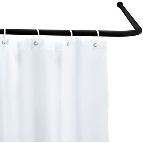 Wenko – Barre de douche d'angle 20 mm – Aluminium léger noir – Installation facile – Compatible avec rideaux 180x240 cm