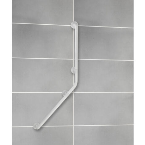 WENKO Barre d'appui angle pour la douche et les WC, Secura, poignée de sécurité salle de bain, lot de 2, aluminium - plastique, 67x67 cm, blanc