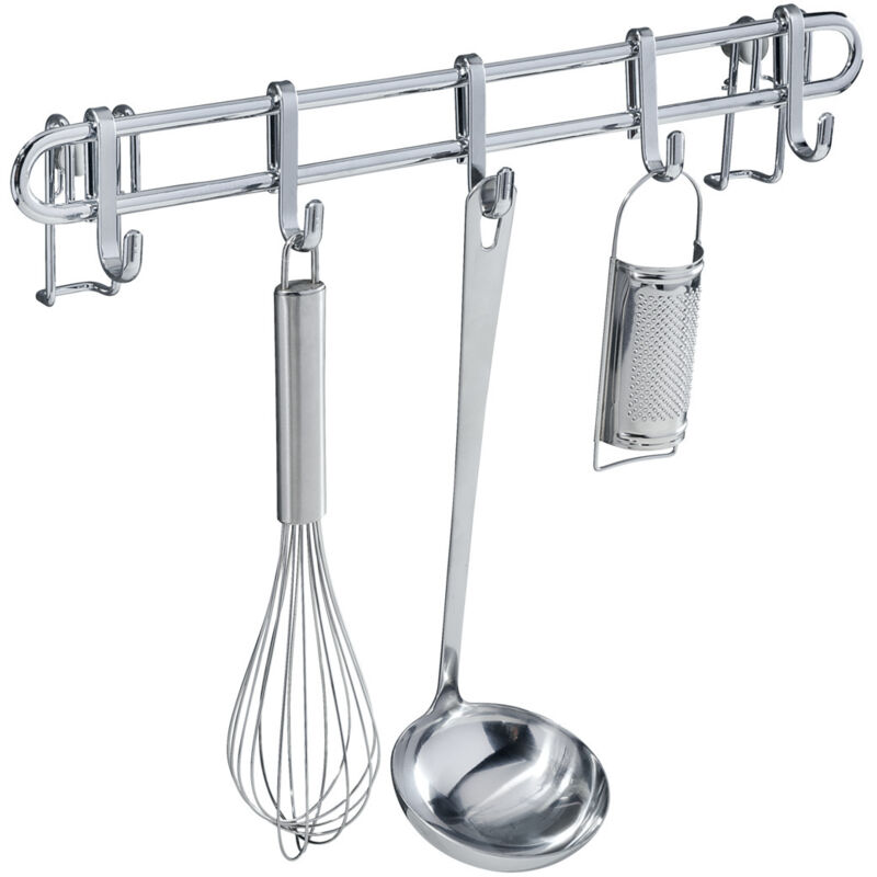 Wenko - Barre de cuisine avec 5 crochets inclus, Style, acier chromé