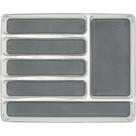WENKO Besteckkasten 6 Fächer, Grau, Kunststoff (PET) transparent, Kunststoff (TPR) grau