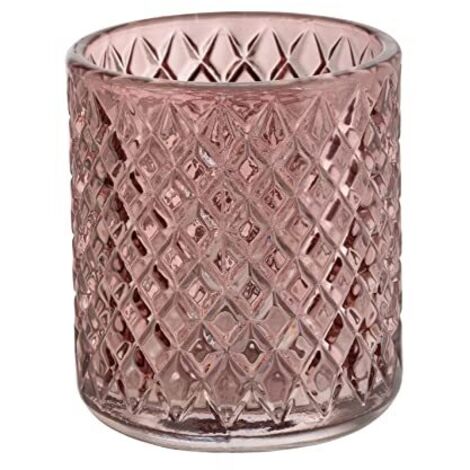 Wenko Bicchiere portaspazzolini Atessa rosa antico in vetro con strutturata a piccoli rombi per strumenti per l’igiene dentale per stanza da bagno e WC ospiti, 7,5 x 10 cm