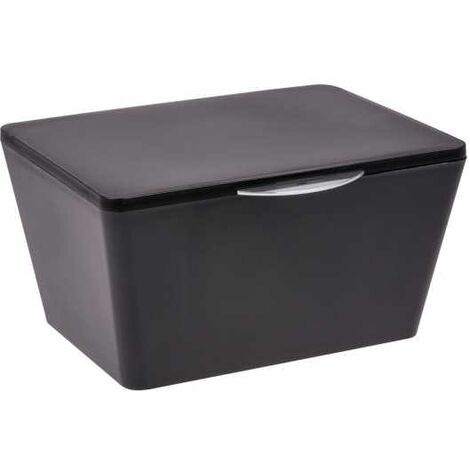 WENKO Boîte avec couvercle Brasil, Panier de rangement, panier de salle de bain avec couvercle, Plastique (PET), 19 x 10 x 15.5 cm, Noir