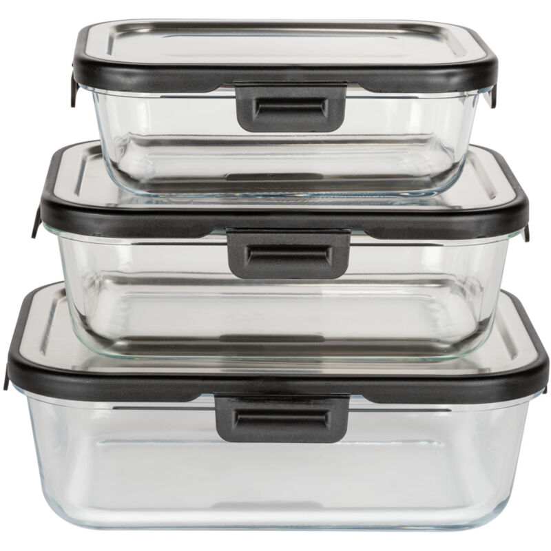 Wenko - Boîte de conservation fraicheur en verre Steel 1,5 l, boîte hermétique en verre avec couvercle en acier inoxydable, boîte lavable au