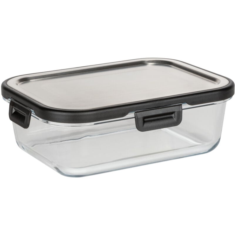 Wenko - Boîte de conservation fraicheur en verre Steel 1 l, boîte hermétique en verre avec couvercle en acier inoxydable, boîte lavable au