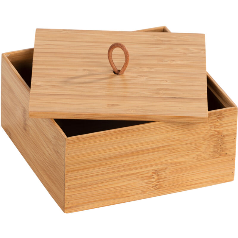 Wenko - Boite de rangement avec couvercle Terra m, petite boite de rangement decorative en bois, Bambou, 15x7x15 cm, Marron