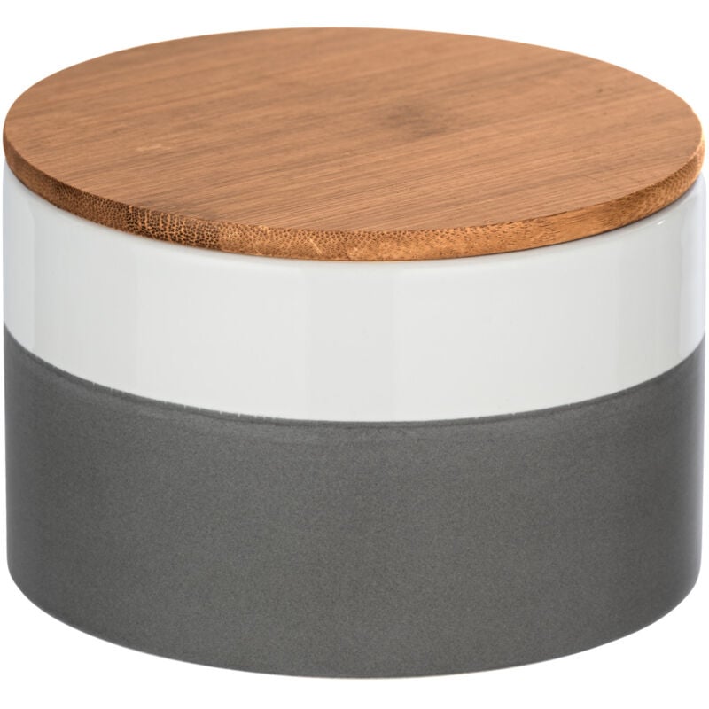 Wenko - Boite de rangement céramique hermétique avec couvercle bambou, Malta, Capacité 0,75 l, Céramique - Bambou, ø 14x9,5 cm, multicolore