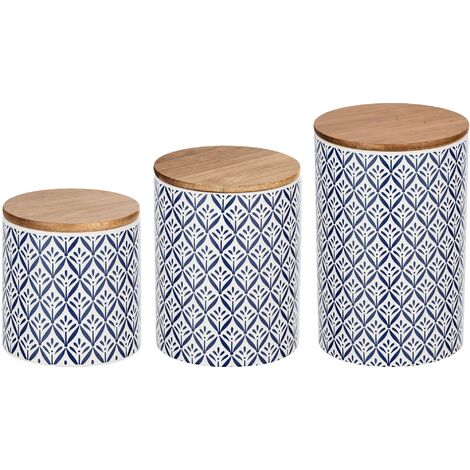 WENKO Boîte de rangement Lorca, lot de 3 boites de conservation en céramique et couvercle hermétique en bambou