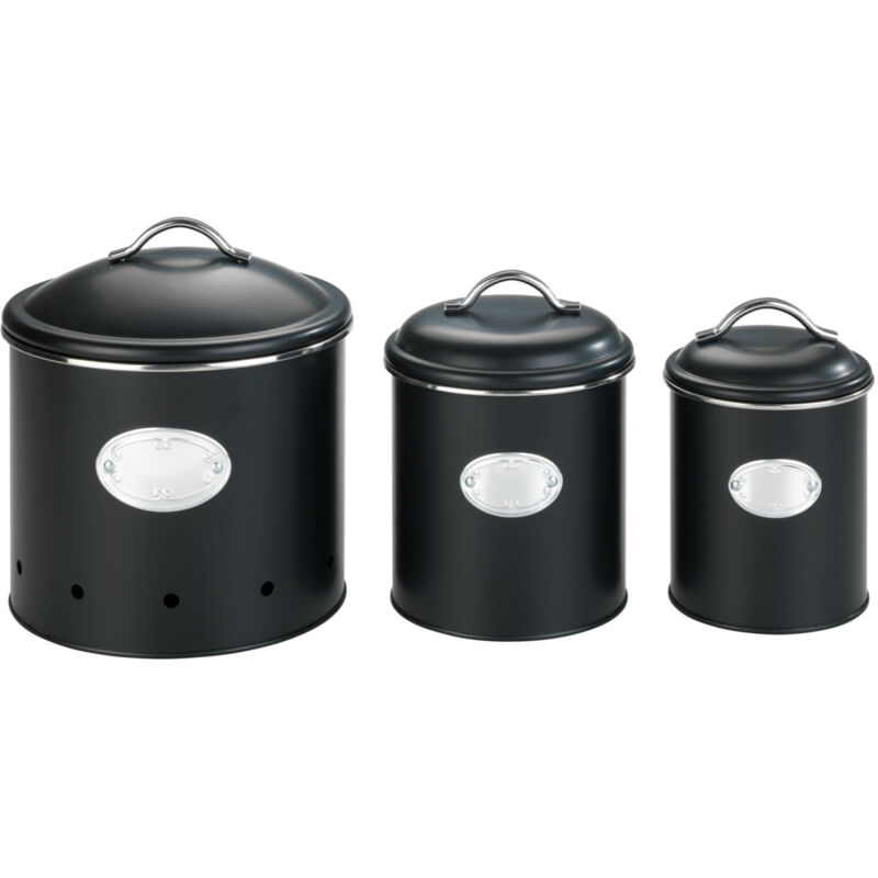 Wenko - Boite de rangement métal avec couvercle et étiquette décorative, Nero, rangement pomme de terre, oignons, Capacité 1 l, Métal, ø 11,5x16,5