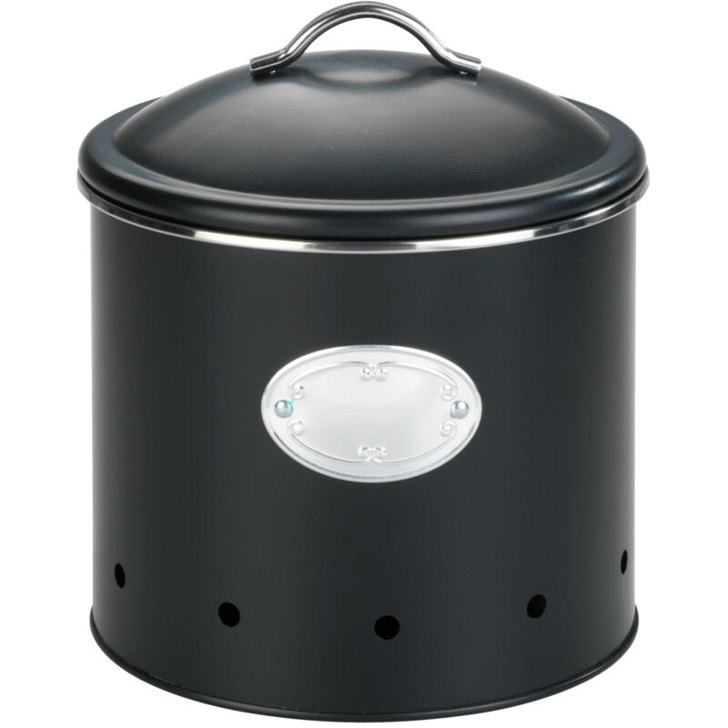 Wenko - Boite de rangement métal avec couvercle et étiquette décorative, Nero, rangement pomme de terre, oignons, Capacité 4 l, Métal, ø 18,7x21 cm,