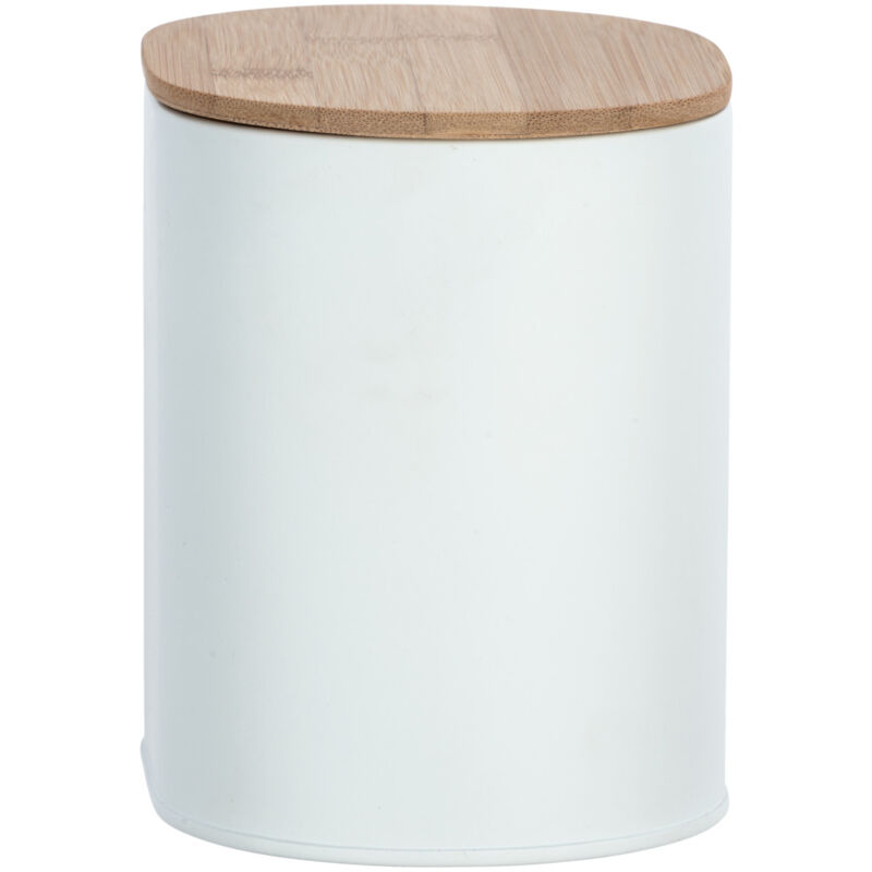 Wenko - Boite de rangement salle de bain décorative avec couvercle Gara, Bambou - acier, 14,5x13,5x10,5 cm, blanc - marron