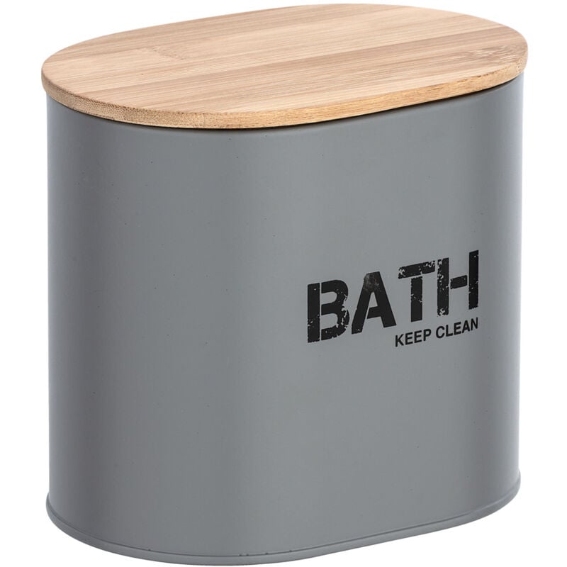Wenko - Boite de rangement salle de bain décorative avec couvercle Gara, Bambou - acier, 14,5x13,5x10,5 cm, gris - marron