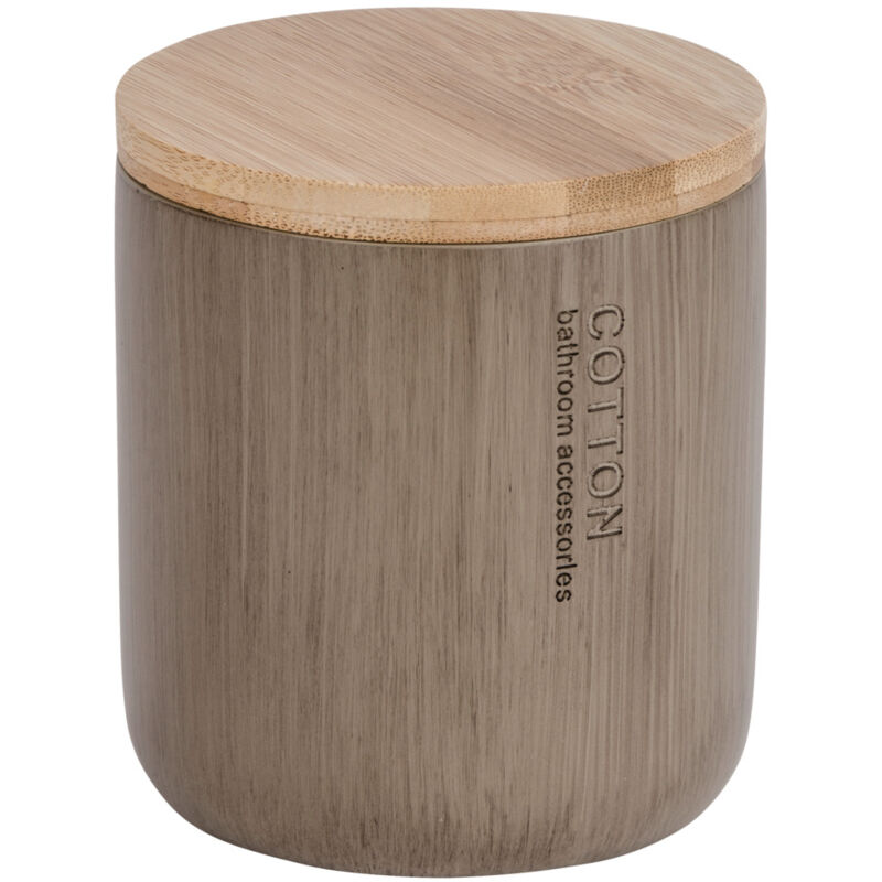 Wenko - Boîte rangement salle de bain Palo, petite boite avec couvercle bambou, Polyrésine - bambou, ø 9,8x11 cm, taupe - marron