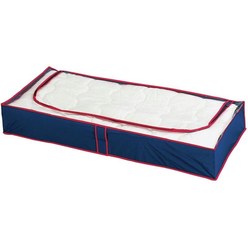 Lot de 4 boites de rangement sous lit Wenko Anti mites et poussière, Dessus Transparent et Fermeture éclair, Lavable, peva, 107 x 16 x 45 cm, Bleu et