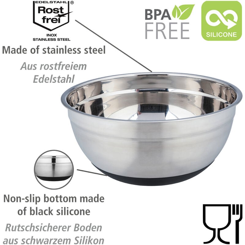 Bol inox Aru 4 litres, bol en acier inoxydable Black Outdoor Kitchen avec surface antidérapante en silicone noir sur le dessous pour une tenue