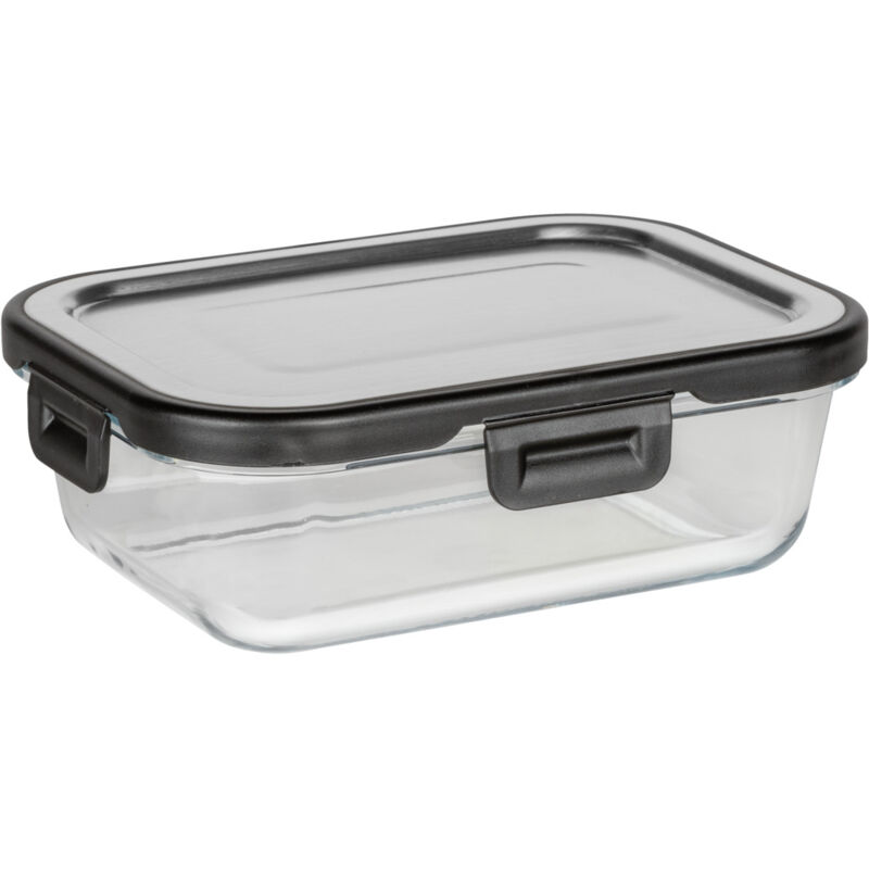 WENKO Boîte de conservation fraicheur en verre Steel 600 ml, boîte hermétique en verre avec couvercle en acier inoxydable, boîte lavable au