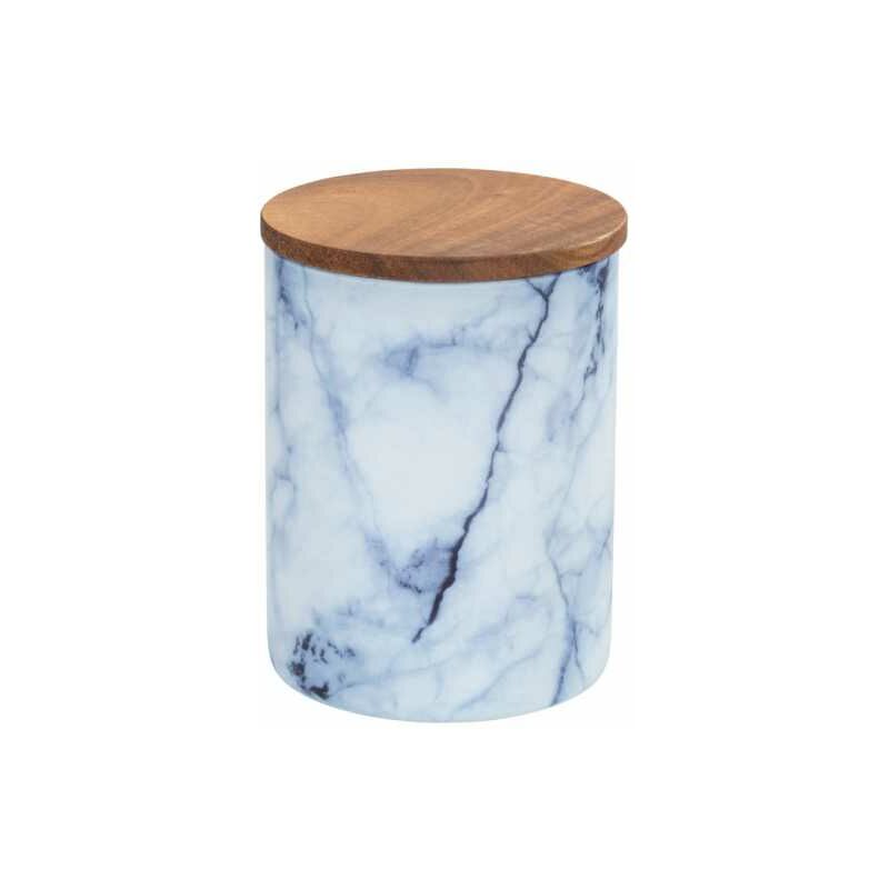 Wenko Boîte de conservation Mio, boîte à provisions en verre borosilicate à l'aspect marbré bleu/blanc avec couvercle à fermeture hermétique en bois